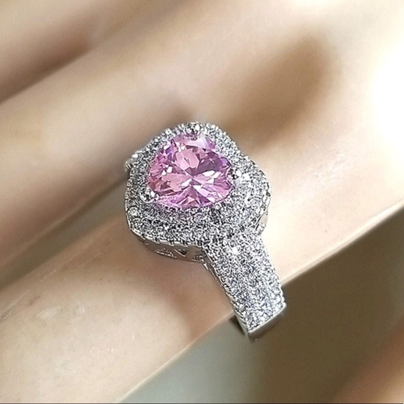 🆕 925 Pink Heart Sapphire Ring - Picture 7 of 15